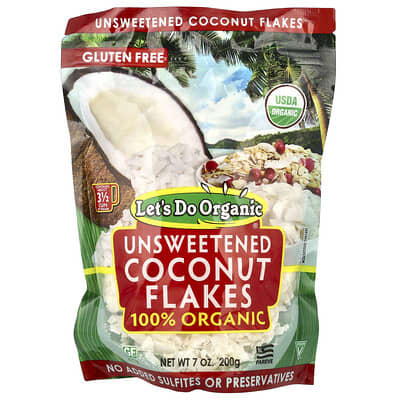 Let's Do Organic®, 100% органическая несо sweetened кокосовая стружка, 7 oz (200 g)