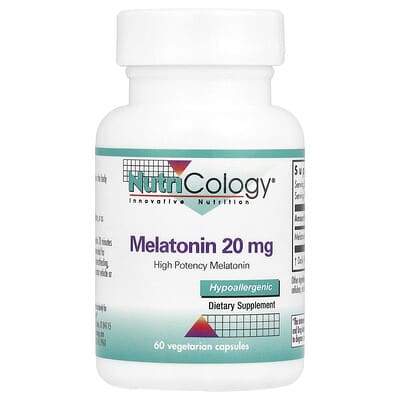 Nutricology Melatonin, высокая концентрация, 20 mg, 60 вегетарианских капсул