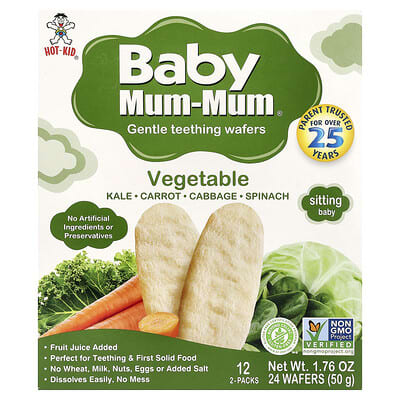 Hot Kid Baby Mum-Mum®, нежные жевательные вафли, овощные, 12 упаковок по 2 вафли