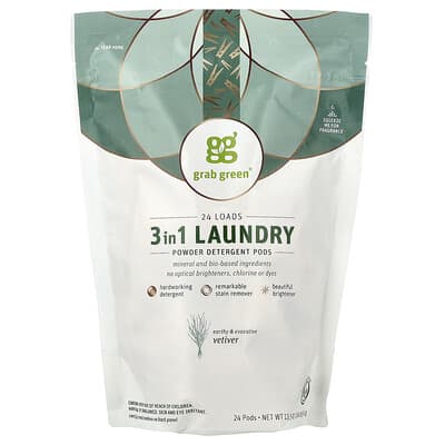 Стиральный порошок 3-в-1, Ветивер, 24 капсулы, 13.5 oz (384 g)