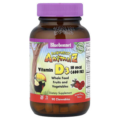 Rainforest Animalz®, Витамин D3, Mixed Berry, 90 жевательных таблеток