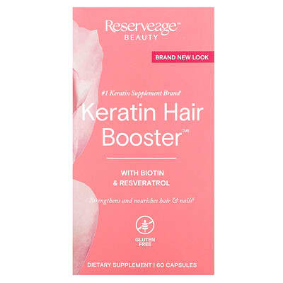 Усилитель для волос Keratin Hair Booster™ с биотином и ресвератролом, 60 капсул