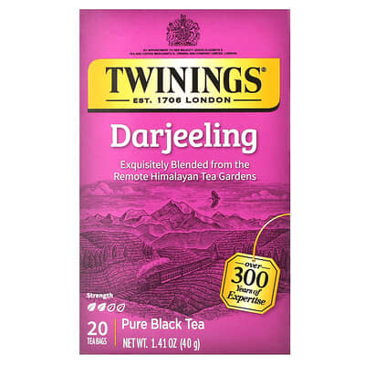 Чистый черный чай Дарджилинг, 20 чайных пакетиков, 1.41 oz (40 g)
