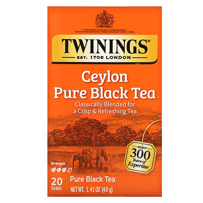 Pure Black Tea, Ceylon , 20 Tea Bags, 1.41 oz (40 g)