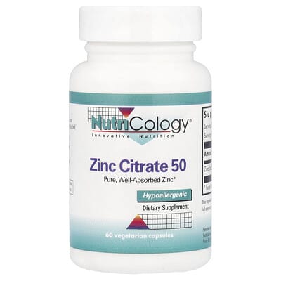 Nutricology Zinc Citrate 50, 50 mg, 60 вегетарианских капсул