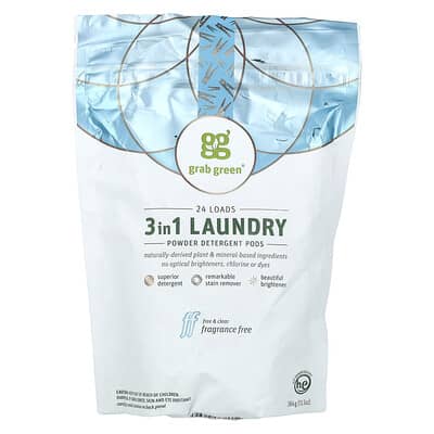 3-in-1 Laundry Powder Detergent Pods, Fragrance Free, 24 Loads, 13.5 oz (384 g)
