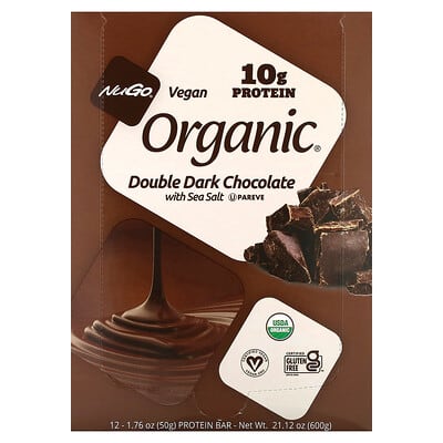 Протеиновые батончики Organic®, двойной темный шоколад с морской солью, 12 штук, 1.76 oz (50 g) каждый