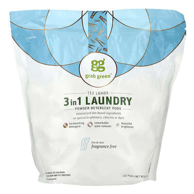 3-in-1 Laundry Powder Detergent Pods, Fragrance Free, 132 Pods, 69 oz (4.36 lb)