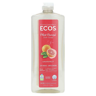 Ecos®, средство для мытья посуды на растительной основе, грейпфрут, 25 fl oz (739 ml)