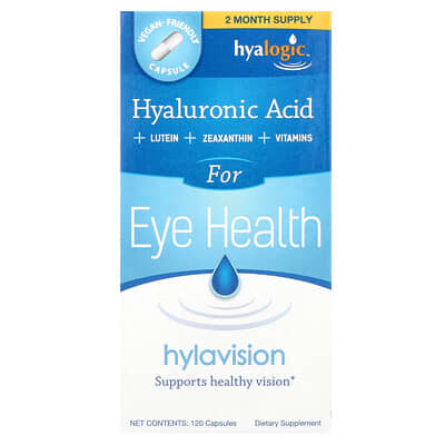 Hyalogic Hylavision, гиалуроновая кислота + лютеин + зеаксантин + витамины, 120 капсул