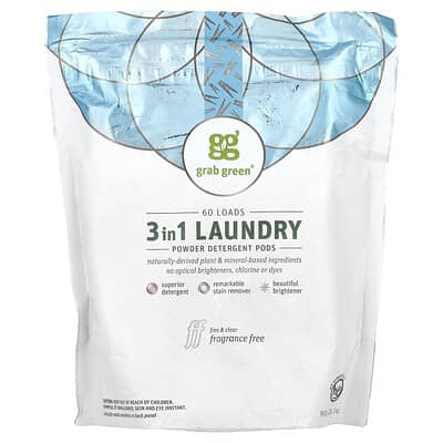 3-in-1 капсулы для стирки, без отдушек, 60 шт, 2 lb 2 oz, (960 g)