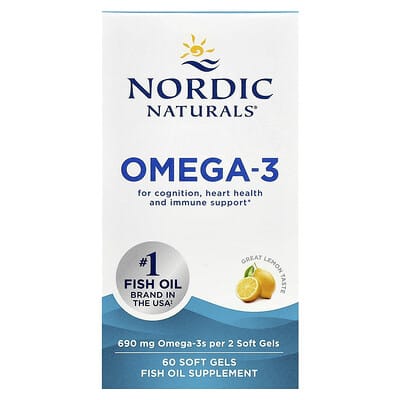 Omega-3, лимонный вкус, 60 мягких капсул (345 mg на капсулу)