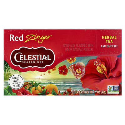 Травяной чай Celestial Seasonings Red Zinger®, без кофеина, 20 чайных пакетиков, 1.7 oz (49 g)