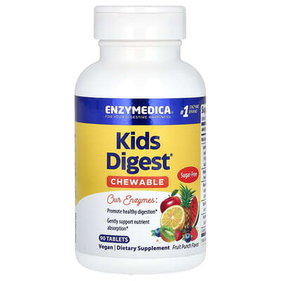 Kids Digest® Chewable, Sugar Free, Fruit Punch, 90 Tablets