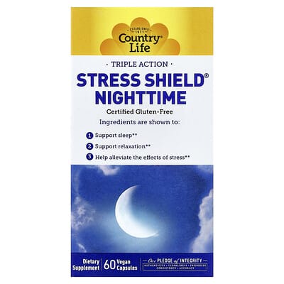 Stress Shield® Nighttime, тройное действие, 60 веганских капсул