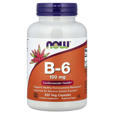 NOW Foods B-6, 100 mg, 250 вегетарианских капсул