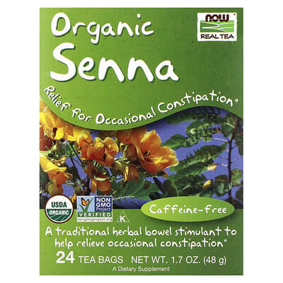 Травяной чай NOW Foods Real Tea, органический сенна, без кофеина, 24 пакетика, 1.7 oz (48 g)