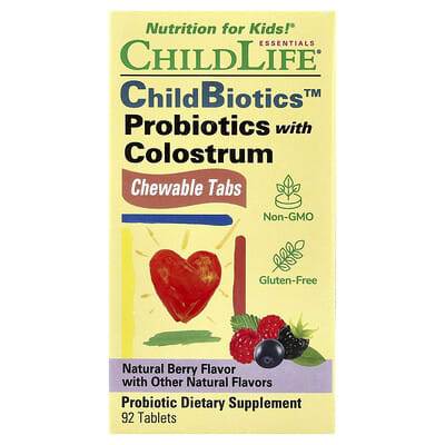 ChildBiotics™, пробиотики с молочной сывороткой, жевательные таблетки, натуральная ягода, 92 таблетки