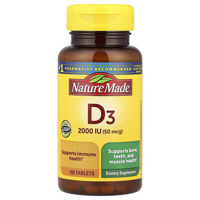 Nature Made Витамин D3, 50 mcg (2000 IU), 100 таблеток