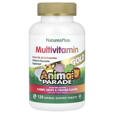 Animal Parade® Gold, жевательные мультивитамины для детей, вишня, виноград и апельсин, 120 жевательных таблеток в форме животных