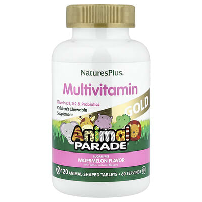 Animal Parade® Gold, Детские жевательные мультивитамины, арбуз, 120 таблеток в форме животных