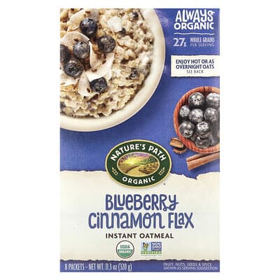 Organic Instant Oatmeal, Blueberry Cinnamon Flax, 8 Packets, 11.3 oz (320 g)