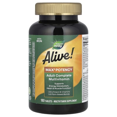 Alive! Max3 Potency, комплекс мультивитаминов для взрослых, с железом, 180 таблеток