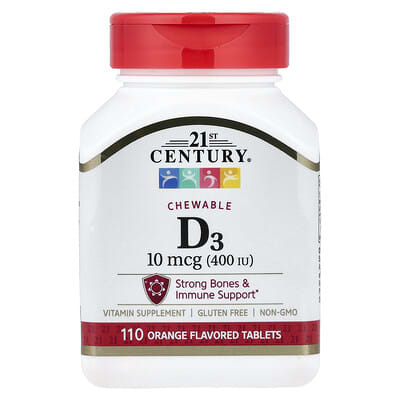 Chewable Vitamin D3, Orange, 10 mcg (400 IU), 110 Tablets