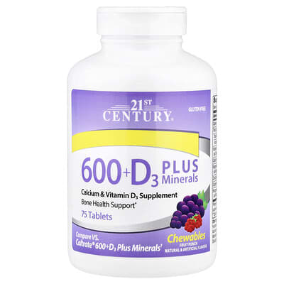 600 + D3 Plus Minerals, Fruit Punch, 75 таблеток