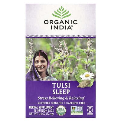 Organic India чай Tulsi Sleep, без кофеина, 18 пакетиков, 1.14 oz (32.4 g)