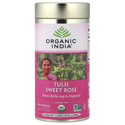 Tulsi Sweet Rose Tea, чай Тулси с розовым вкусом, без кофеина, 3.5 oz (100 g)