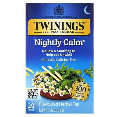 Ароматизированный травяной чай, Nightly Calm®, без кофеина, 20 чайных пакетиков, 1.02 oz (29 g)