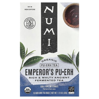 Чай Пуэр органический Numi Tea, Emperor's Pu-Erh, 16 чайных пакетиков, 32 g