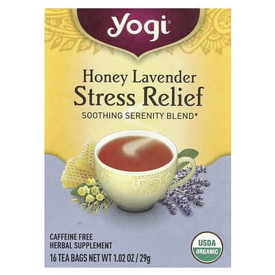 Чай Stress Relief, Мед и Лаванда, без кофеина, 16 чайных пакетиков, 1.02 oz (29 g)