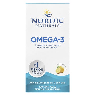 Omega-3, лимонный вкус, 120 мягких капсул (345 mg на капсулу)