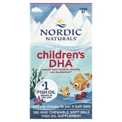 Children's DHA™, Ages 3+, Strawberry, 180 Mini Chewable Soft Gels