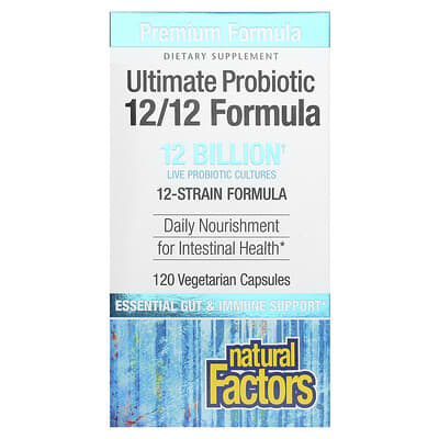 Natural Factors Ultimate Probiotic, 12/12 Formula, 12 Billion CFU, 120 растительных капсул