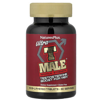 Ultra T-Male® Testosterone Boost для мужчин, максимальная сила, 60 двухслойных таблеток от NaturesPlus