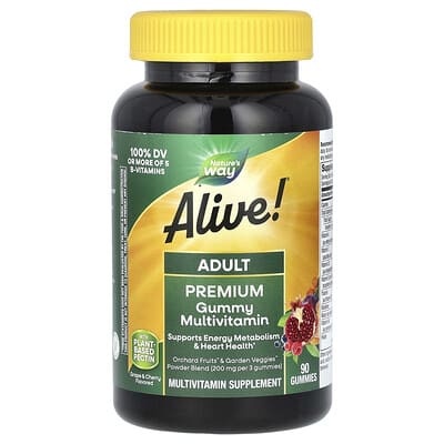 Alive! Premium витаминные жевательные таблетки для взрослых, виноград и вишня, 90 шт