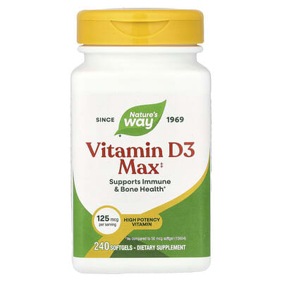 Витамин D3 Max, 125 mcg (5,000 IU), 240 мягких капсул