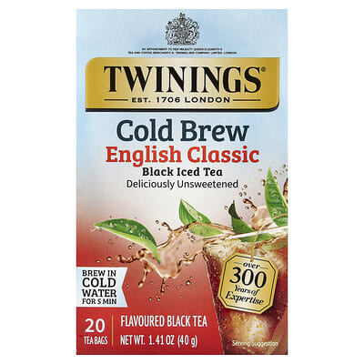 Cold Brewed Iced Tea, Black Tea, English Classic, Unsweetened, 20 Tea Bags, 1.41 oz (40 g)