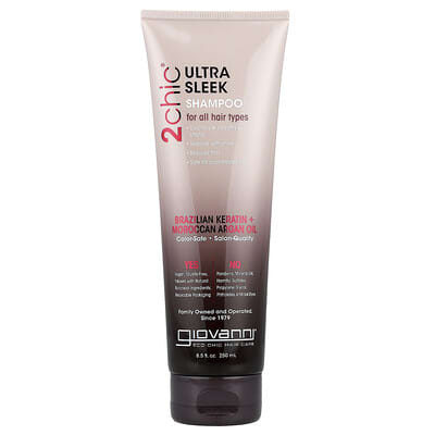 2chic ®, Ultra Sleek Shampoo, For All Hair Types, Brazilian Keratin + Moroccan Argan Oil, 8.5 fl oz (250 ml)