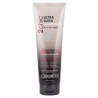 Кондиционер 2chic®, Ultra-Sleek, для всех типов волос, с бразильским кератином и маслом арганы, 8.5 fl oz (250 ml)