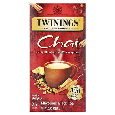 Черный ароматизированный чай, Chai, 25 чайных пакетиков, 1.76 oz (50 g)