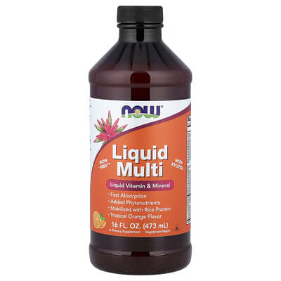 Жидкий мультивитаминный комплекс NOW Foods Liquid Multi with Xylitol Iron-Free Tropical Orange 16 fl oz (473 ml)