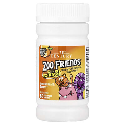 Zoo Friends® с дополнительным витамином C, натуральный апельсин, 60 жевательных таблеток