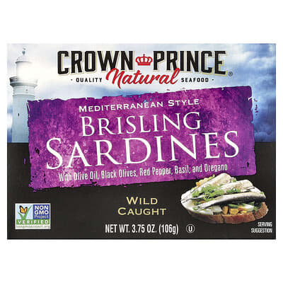 Crown Prince Natural сардины брислинг в средиземноморском стиле, 3.75 oz (106 g)