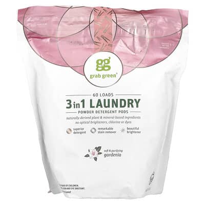 Стиральный порошок-капсулы 3-в-1, гардения, 60 циклов, 2 lbs 2 oz (960 g)