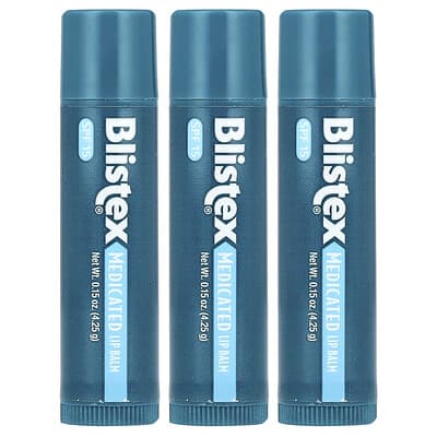 Medicated Lip Balm, Protectant/Sunscreen, SPF 15, 3 Pack, 0.15 oz (4.25 g) Each