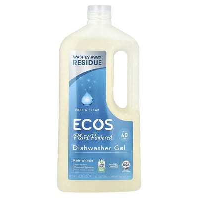 Гель для посудомоечной машины Ecos®, растительный, Free & Clear, 40 fl oz (1.18 L)